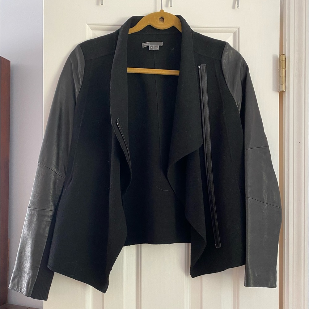 EUC Vince Leather sleeve Jacket Small